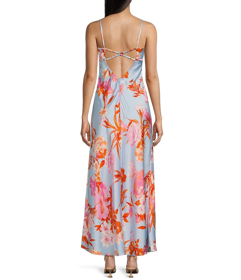 B. Darlin Spaghetti Strap Emma Floral Printed Bodice Midi Dress