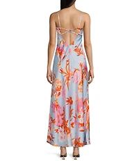 B. Darlin Spaghetti Strap Emma Floral Printed Bodice Midi Dress