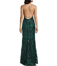 B. Darlin Spaghetti Strap Placement Sequin Long Dress