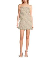 B. Darlin Spaghetti Strap Scoop Neck Allover Ruffle Trim Detail Chiffon Printed Dress