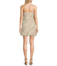 B. Darlin Spaghetti Strap Scoop Neck Allover Ruffle Trim Detail Chiffon Printed Dress