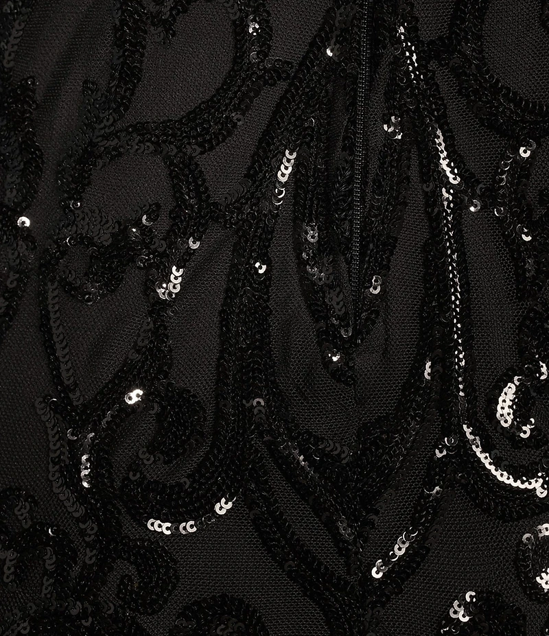 B. Darlin Spaghetti Strap Sweetheart Bustier Pattern Sequin Dress