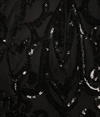 B. Darlin Spaghetti Strap Sweetheart Bustier Pattern Sequin Dress