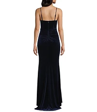 B. Darlin Spaghetti Strap V-Neck Bustier Shirring Detail Velvet Dress