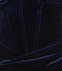 B. Darlin Spaghetti Strap V-Neck Bustier Shirring Detail Velvet Dress