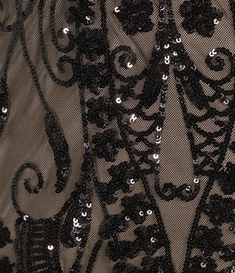 B. Darlin Spaghetti Strap V-Neck Illusion Sequin Pattern Bodycon Dress