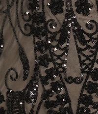 B. Darlin Spaghetti Strap V-Neck Illusion Sequin Pattern Bodycon Dress