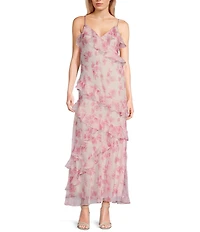 B. Darlin Spaghetti Strap V-Neck Ruffle Skirt Dress