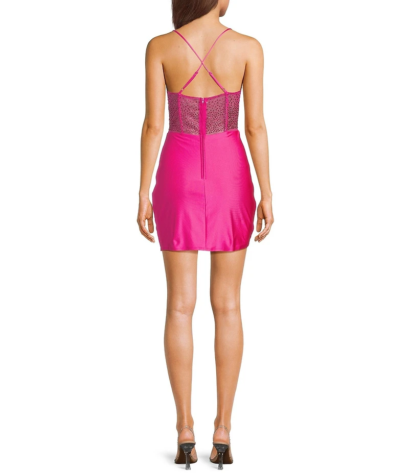 B. Darlin Spaghetti Strap Cowl Neck Shirred Detail Slim Dress