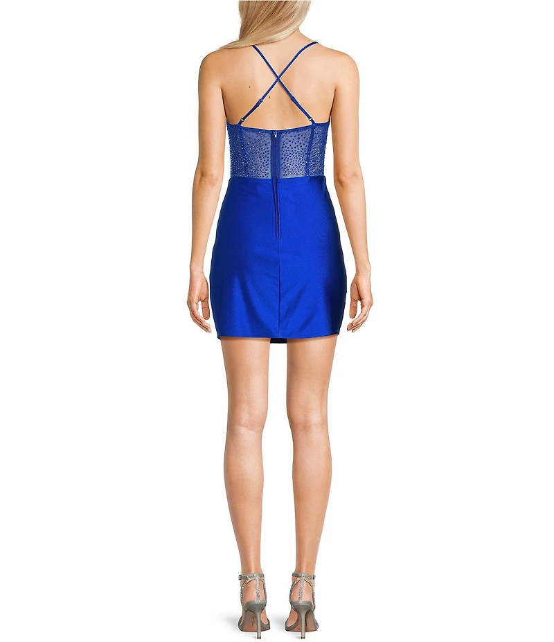 B. Darlin Spaghetti Strap Cowl Neck Shirred Detail Slim Dress