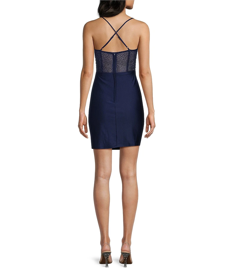 B. Darlin Spaghetti Strap Cowl Neck Shirred Detail Slim Dress