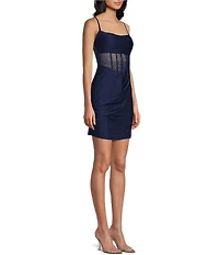 B. Darlin Spaghetti Strap Cowl Neck Shirred Detail Slim Dress
