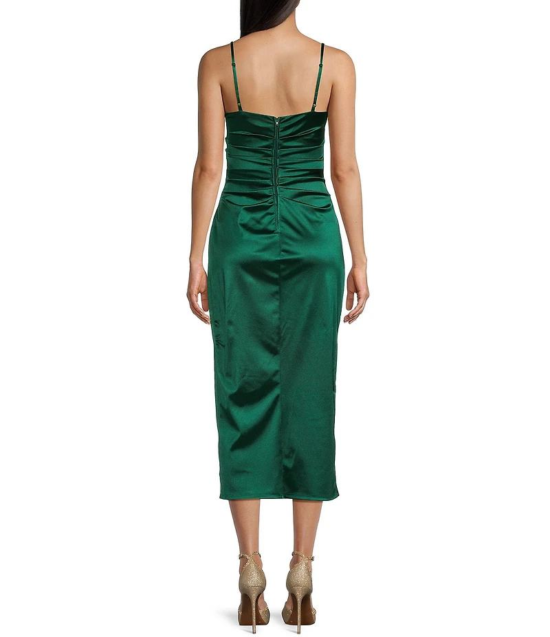 B. Darlin Spaghetti Strap V-Neck Shirred Satin Midi Dress