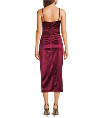 B. Darlin Spaghetti Strap V-Neck Shirred Satin Midi Dress