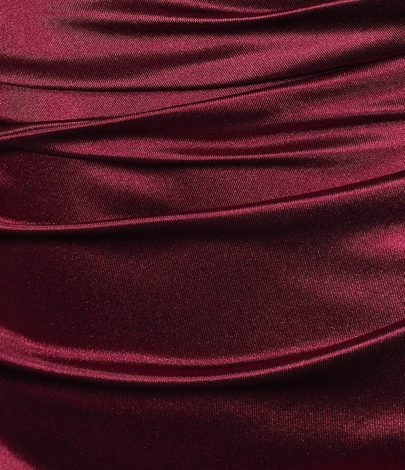 B. Darlin Spaghetti Strap V-Neck Shirred Satin Midi Dress