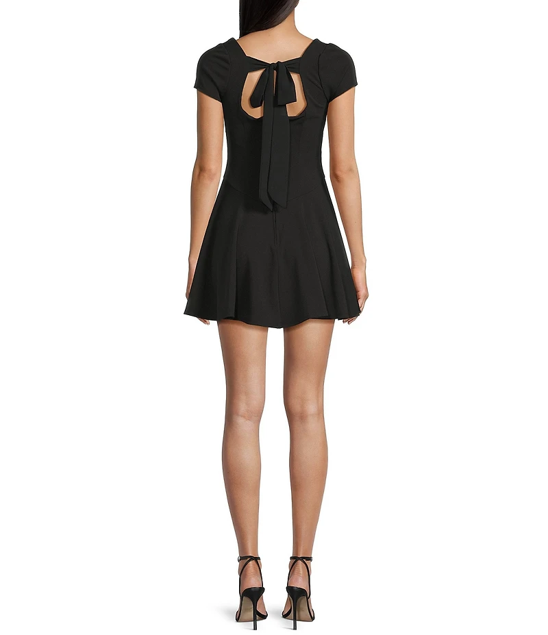 B. Darlin Square Neck Short Sleeve Tie Back Skater Dress