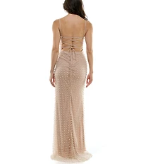 B. Darlin Stones & Pearls Scoop Neck Spaghetti Strap Maxi Dress