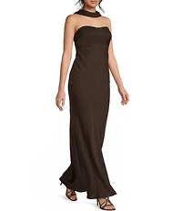 B. Darlin Strapless Attached Scarf Drape Back Maxi Dress