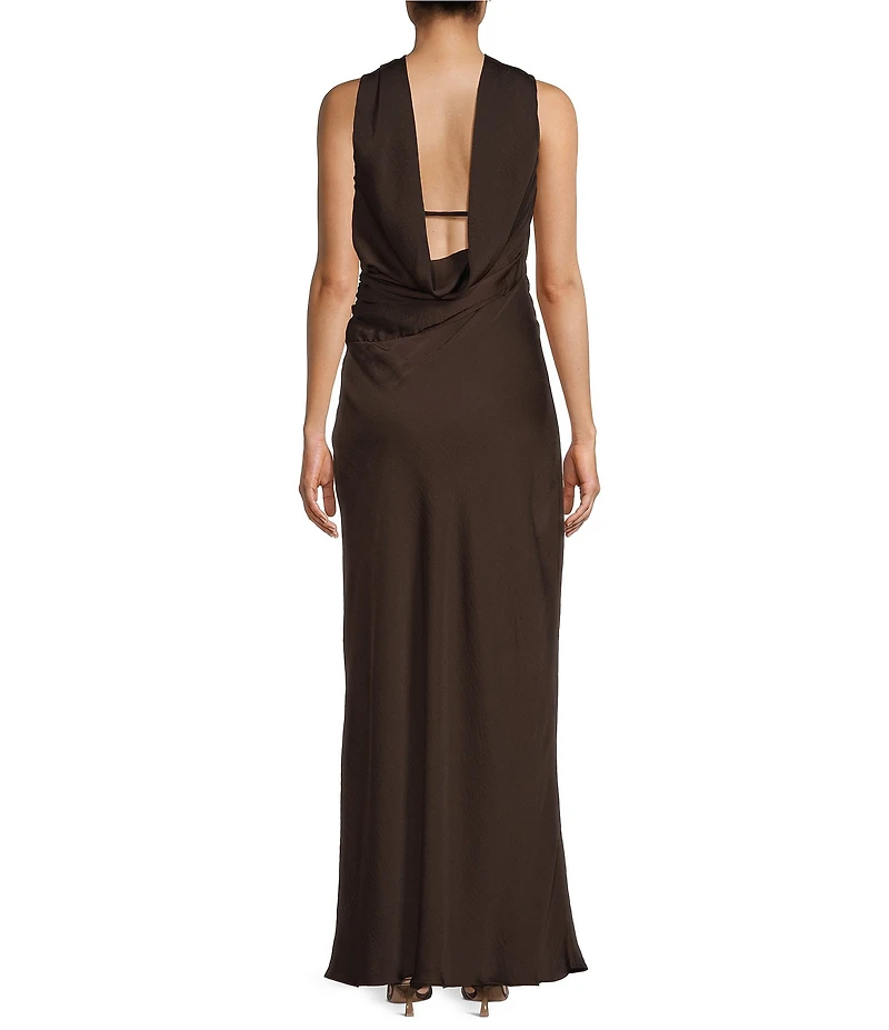 B. Darlin Strapless Attached Scarf Drape Back Maxi Dress