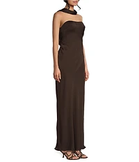 B. Darlin Strapless Attached Scarf Drape Back Maxi Dress