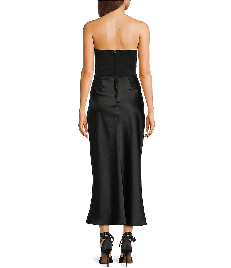B. Darlin Strapless Corset Drape Front Midi Dress