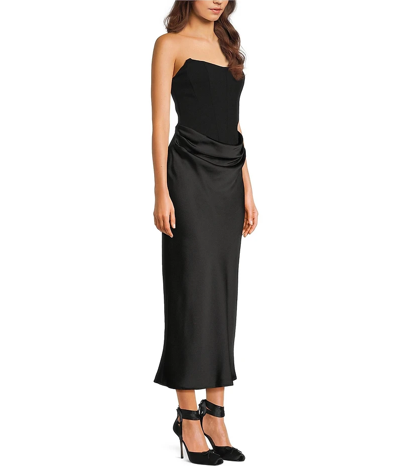 B. Darlin Strapless Corset Drape Front Midi Dress