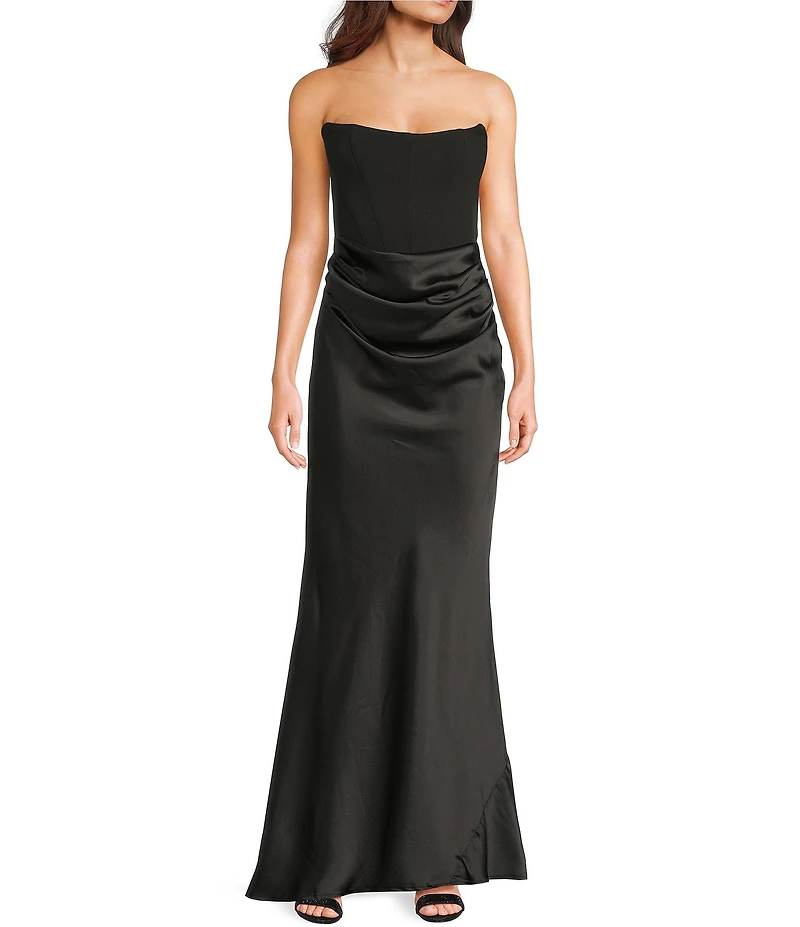 B. Darlin Strapless Corseted Bodice Godet Inset Dress