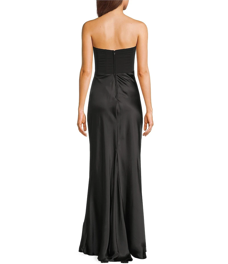 B. Darlin Strapless Corseted Bodice Godet Inset Dress