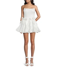 B. Darlin Strapless Corseted Bow Trim Ruffled Dress
