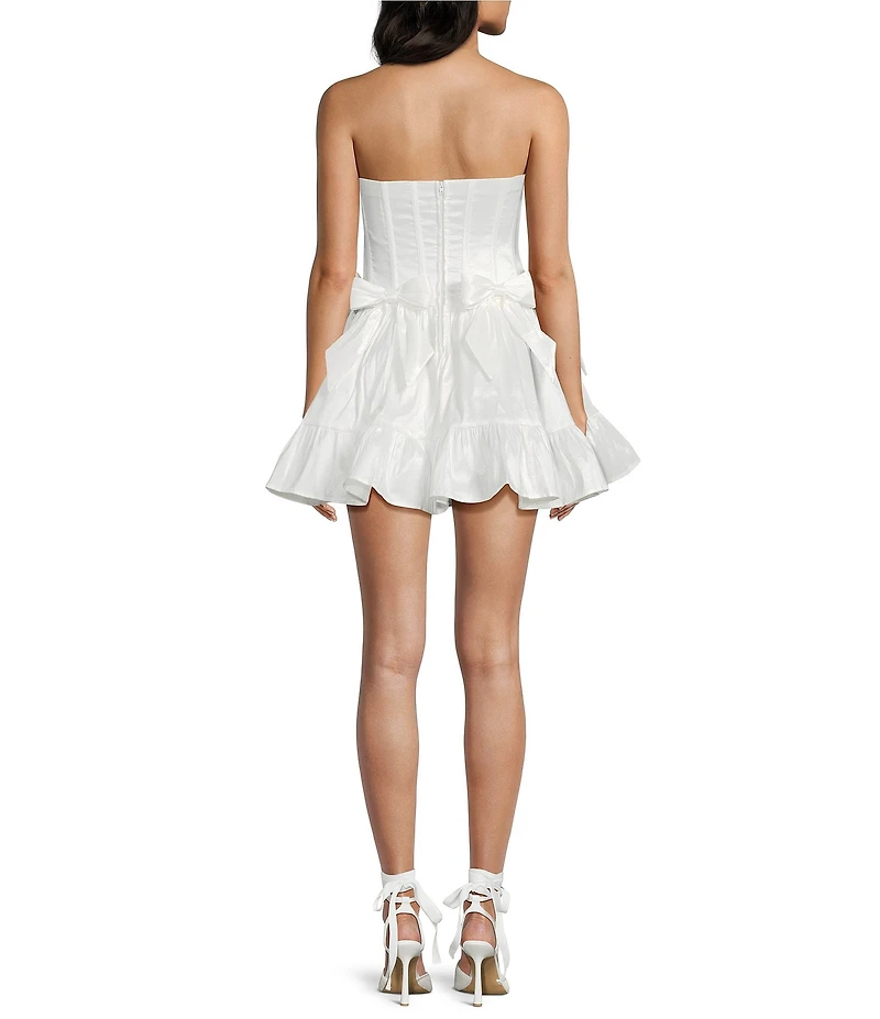 B. Darlin Strapless Corseted Bow Trim Ruffled Dress