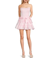B. Darlin Strapless Corseted Bow Trim Ruffled Dress