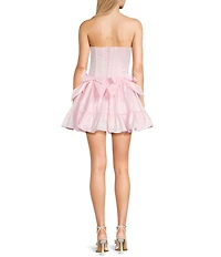 B. Darlin Strapless Corseted Bow Trim Ruffled Dress