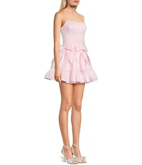 B. Darlin Strapless Corseted Bow Trim Ruffled Dress