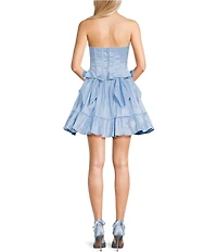 B. Darlin Strapless Corseted Bow Trim Ruffled Dress