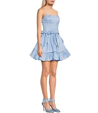 B. Darlin Strapless Corseted Bow Trim Ruffled Dress