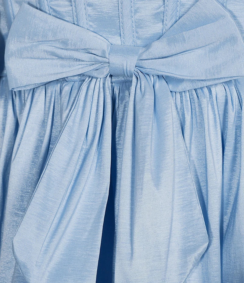 B. Darlin Strapless Corseted Bow Trim Ruffled Dress