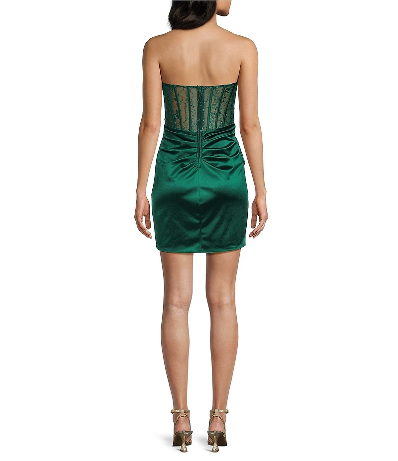 B. Darlin Strapless Corseted Faux Wrap Dress