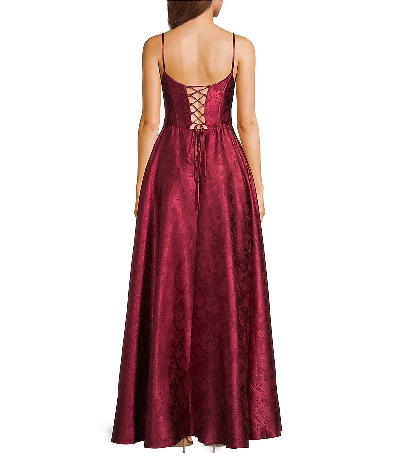 B. Darlin Strapless Corseted Lace Up Back Side Slit Dress