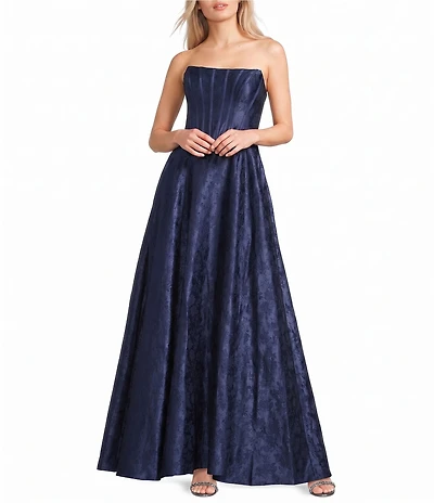 B. Darlin Strapless Corseted Lace Up Back Side Slit Long Dress