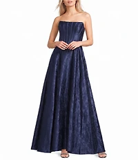 B. Darlin Strapless Corseted Lace Up Back Side Slit Long Dress