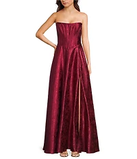 B. Darlin Strapless Corseted Lace Up Back Side Slit Long Dress