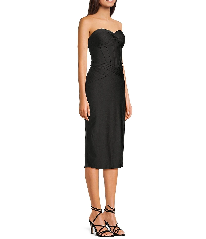 B. Darlin Strapless Corseted Side Slit Midi Dress