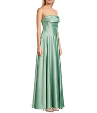 B. Darlin Strapless Drape Neck Corseted Bustier Side Slit Dress