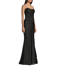 B. Darlin Strapless Drape Neck Illusion Bodice Dress