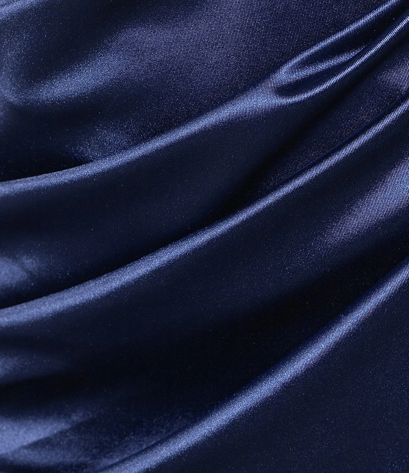 B. Darlin Strapless Embellished Illusion Corseted Bodice Faux Wrap Lace Up Back Side Slit Long Dress