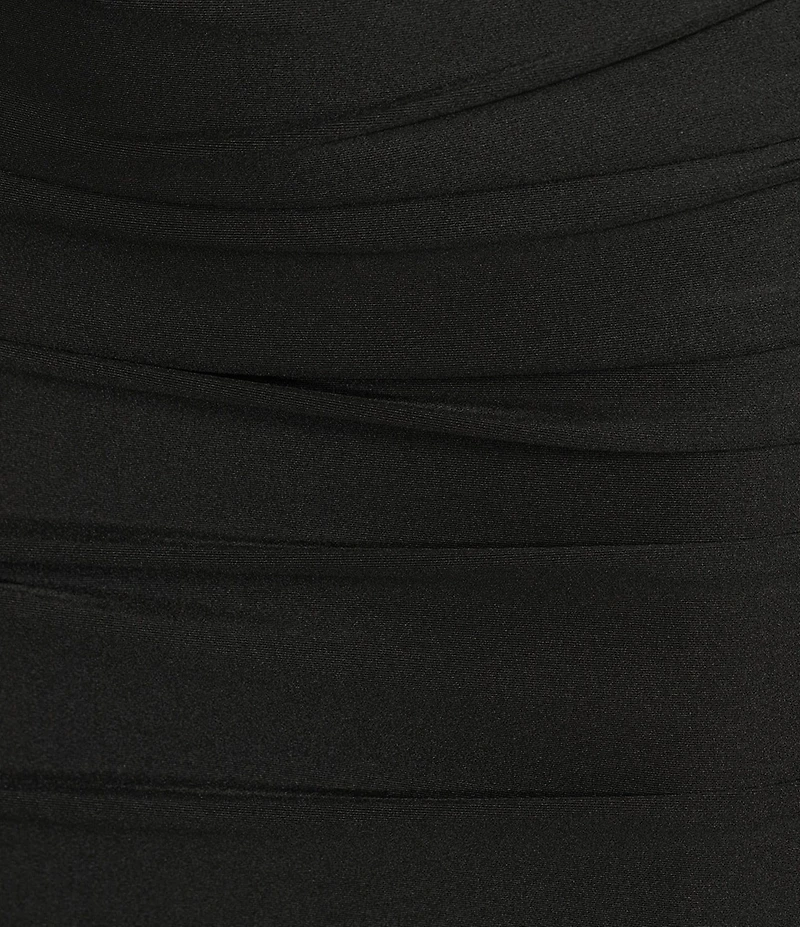 B. Darlin Strapless Illusion Bodice Lace Up Back Shirred Dress
