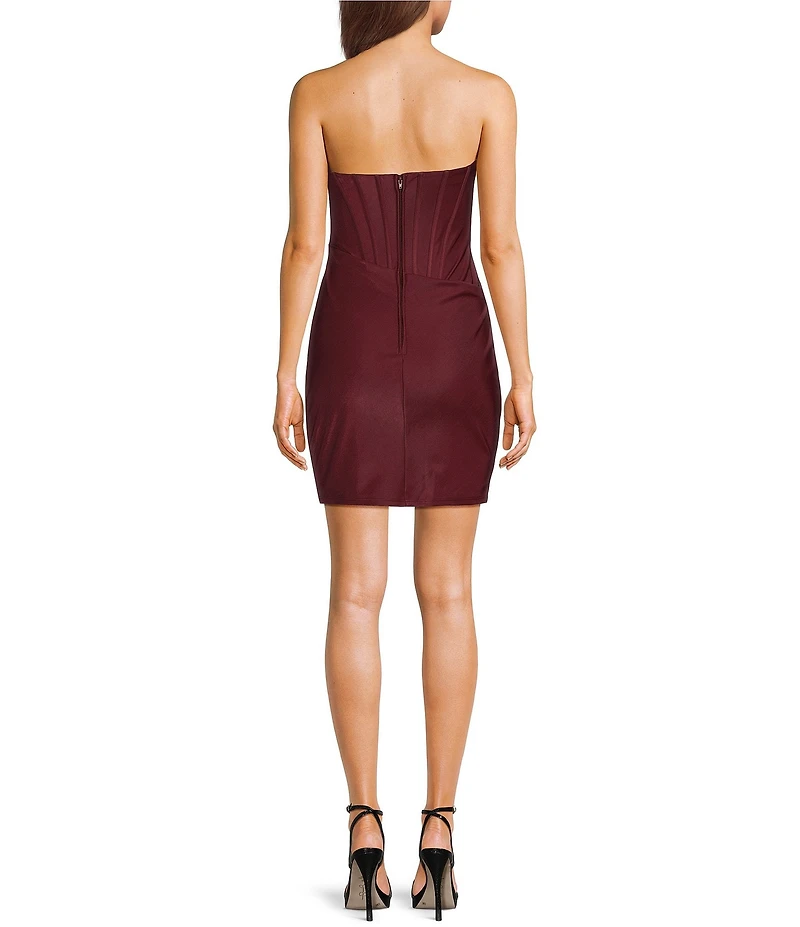 B. Darlin Strapless Pleated Twist Front Corseted Bodice Dress