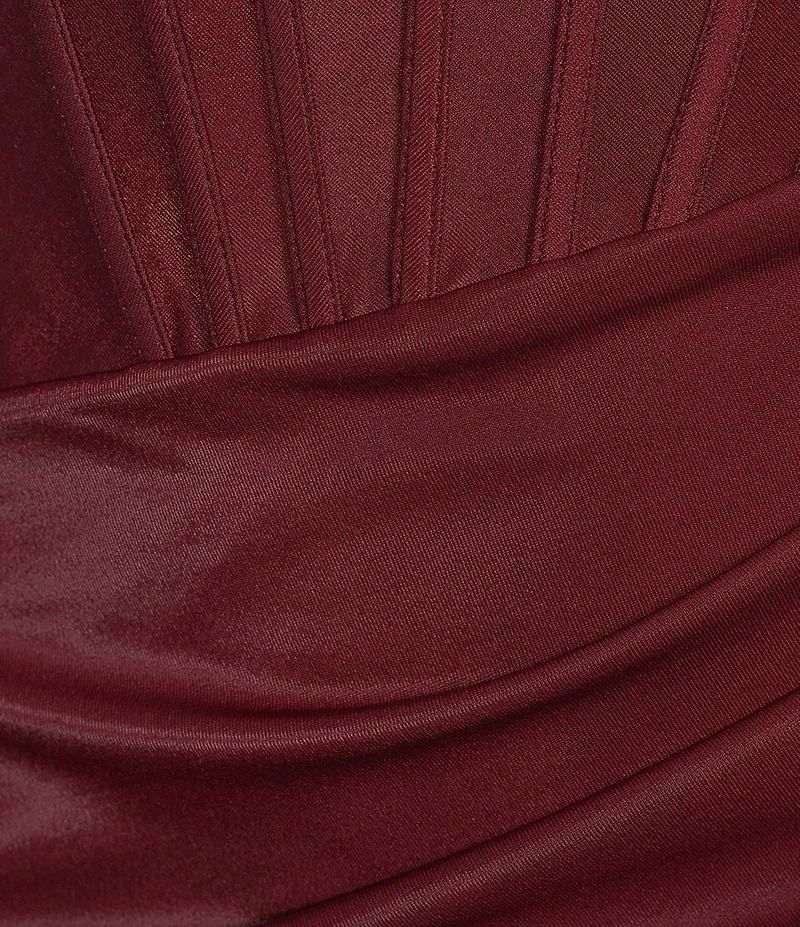 B. Darlin Strapless Pleated Twist Front Corseted Bodice Dress