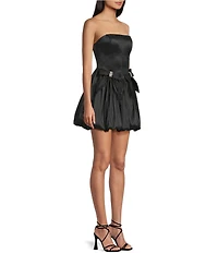 B. Darlin Strapless Rhinestone Embellished Bow Accent Bubble Hem Dress