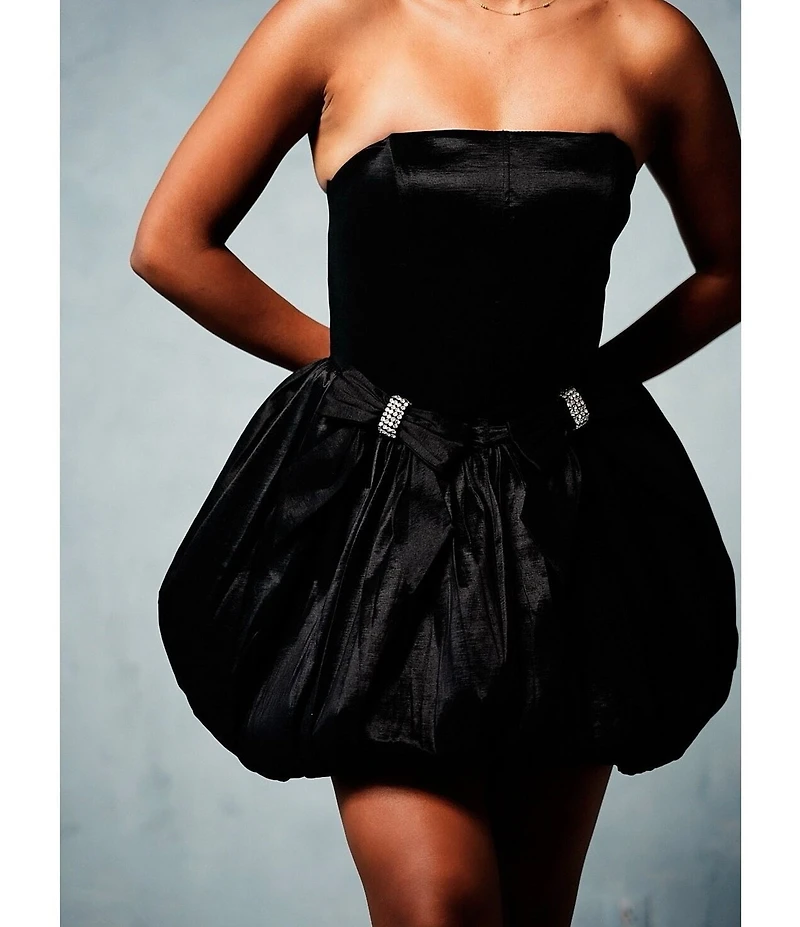 B. Darlin Strapless Rhinestone Embellished Bow Accent Bubble Hem Dress
